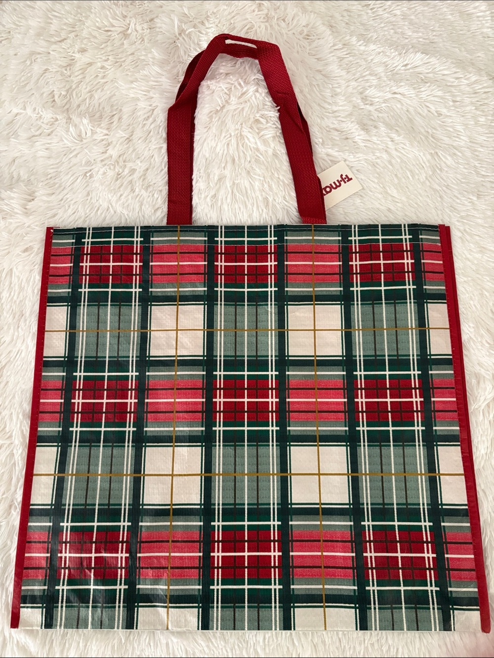 Shopping Bag TJMAXX Masculine Red Green and White Plaid  NWT